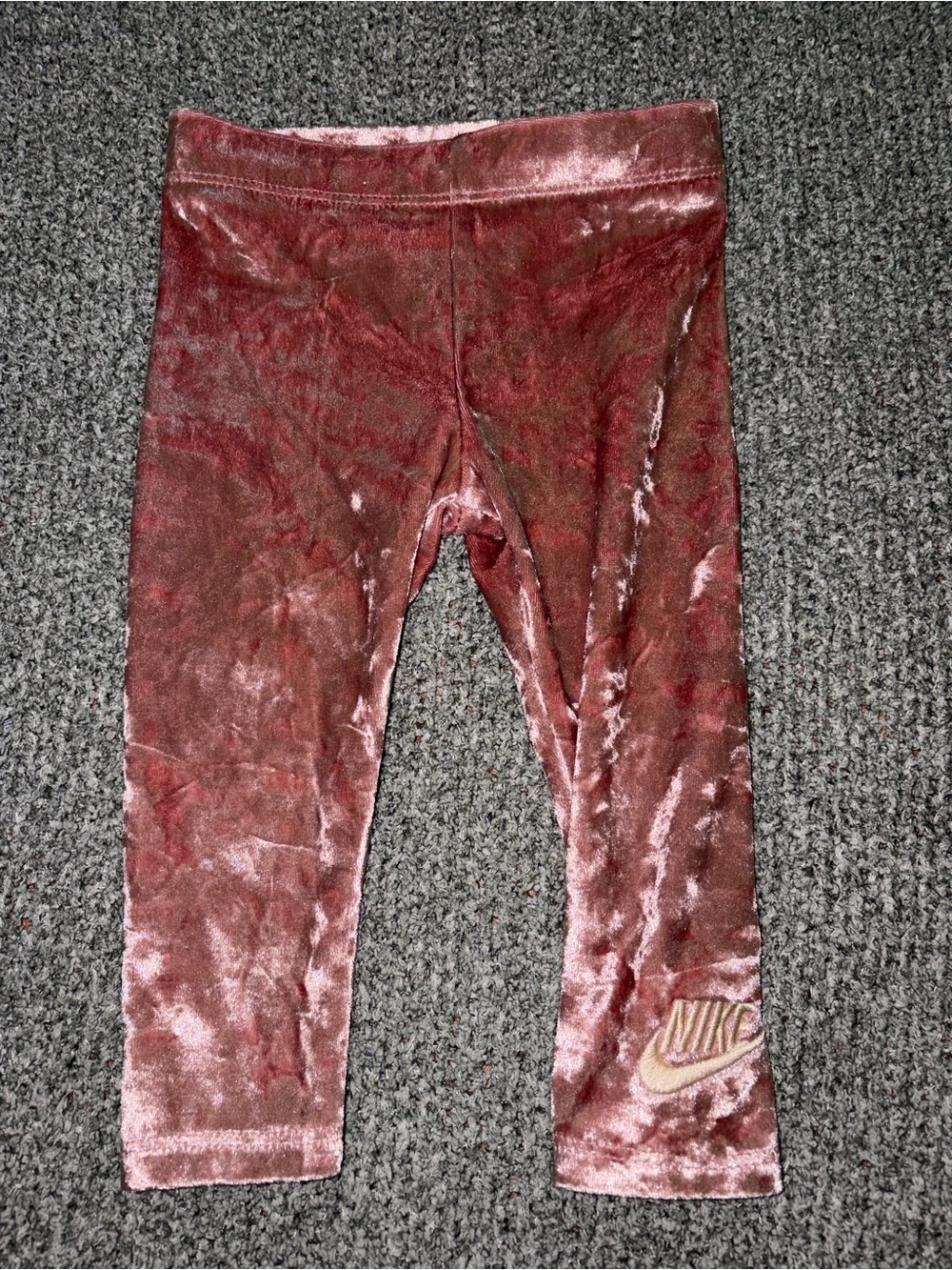 Nike Girls Pink Velvet Leggings with Embroidered Logo
